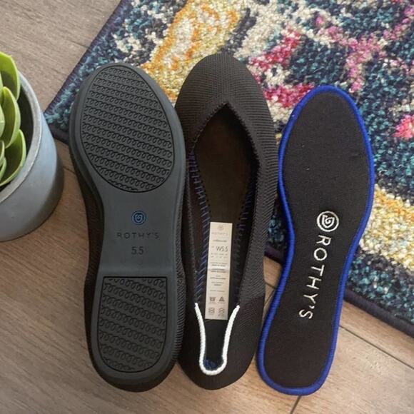 Rothys round toe size 5 black retired white halo woman’s flat shoes - Picture 10 of 12